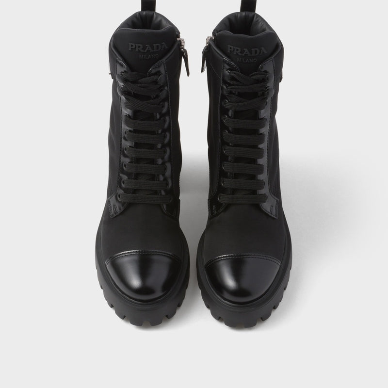 Re-Nylon and leather booties