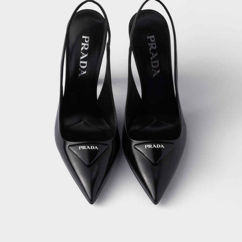 Brushed leather slingback pumps