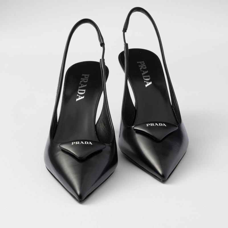 Brushed leather slingback pumps