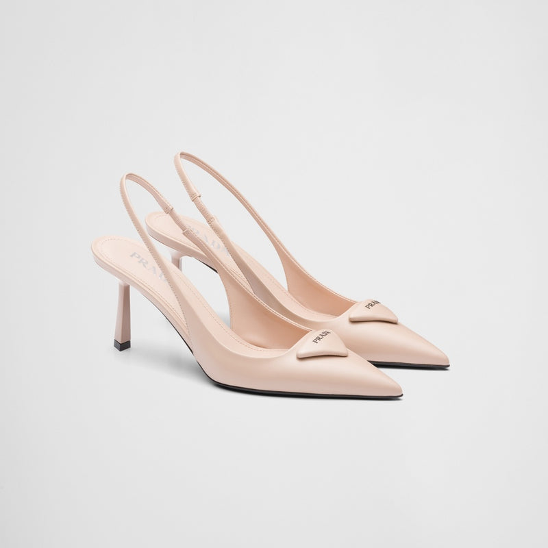 Brushed leather slingback pumps