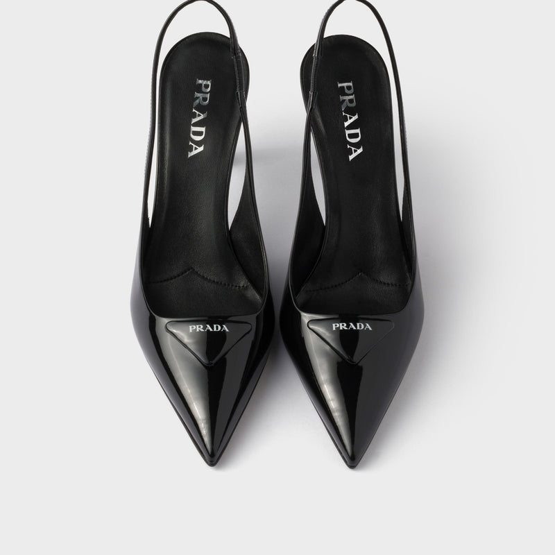 Patent leather slingback pumps