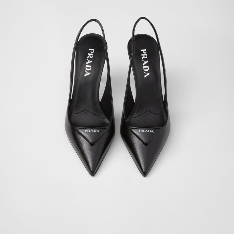 Saffiano patent leather slingback pumps