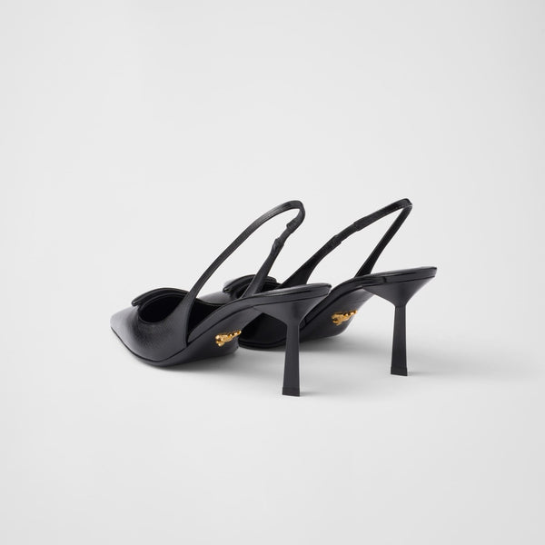 Saffiano patent leather slingback pumps