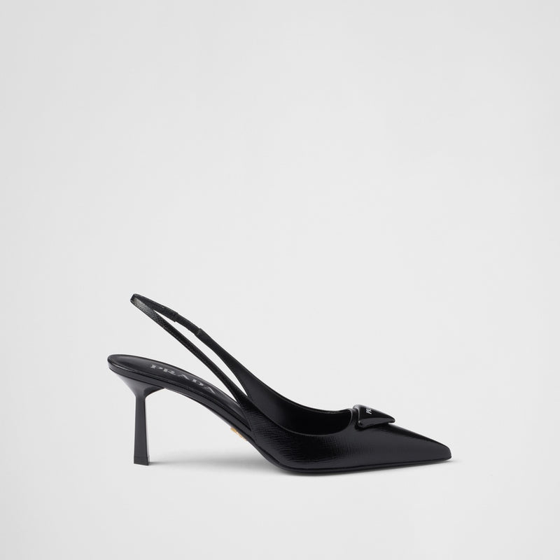 Saffiano patent leather slingback pumps