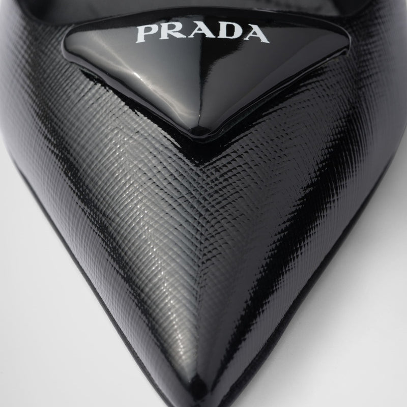 Saffiano patent leather slingback pumps