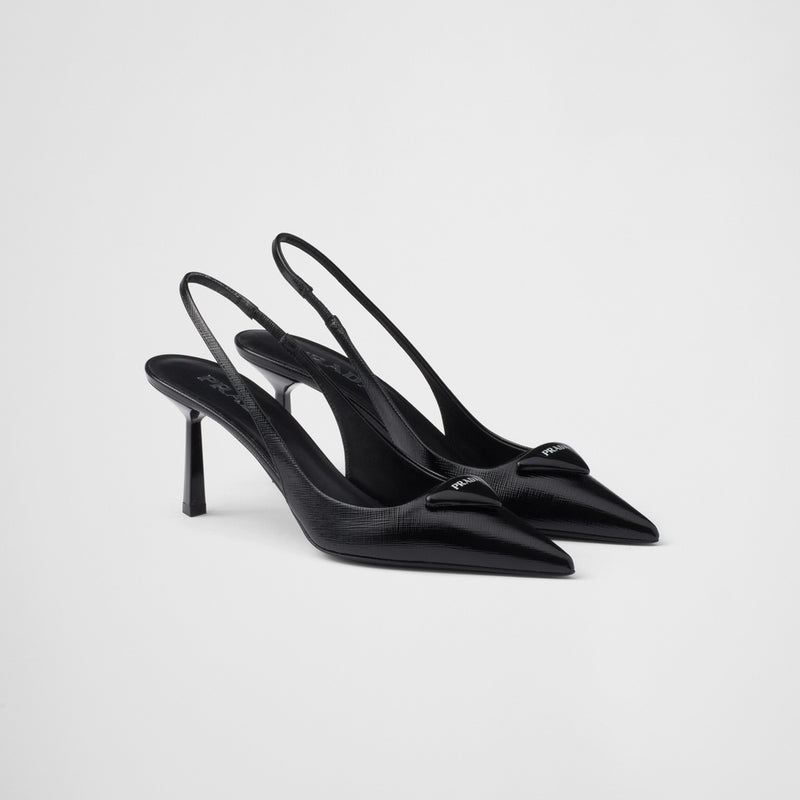 Saffiano patent leather slingback pumps