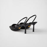 Mesh fabric slingback pumps