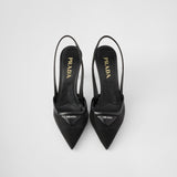 Mesh fabric slingback pumps