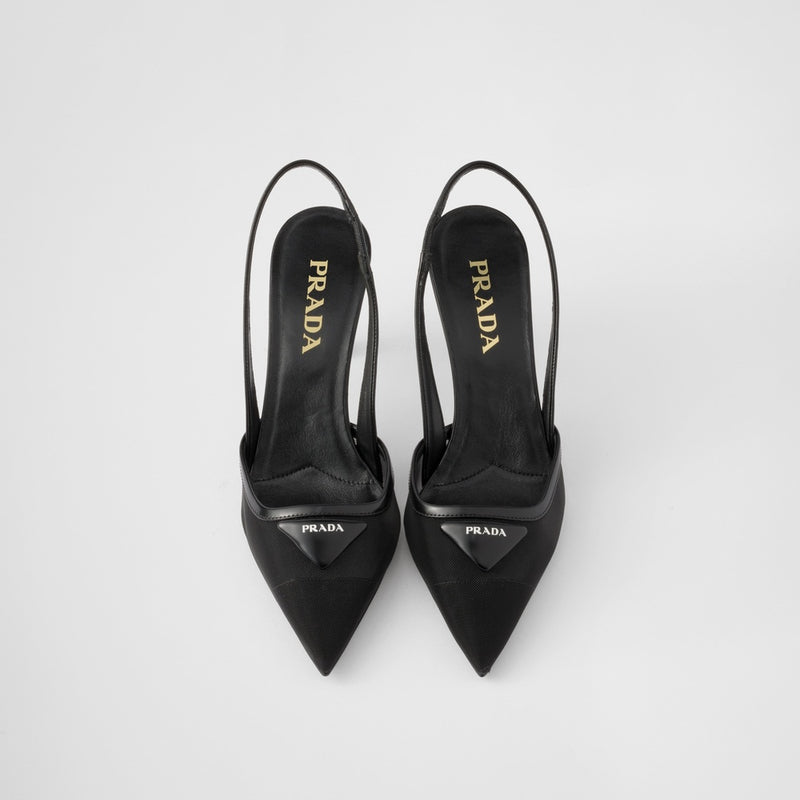 Mesh fabric slingback pumps
