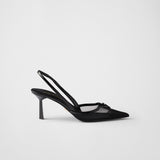 Mesh fabric slingback pumps