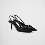 Mesh fabric slingback pumps
