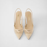 Mesh fabric slingback pumps