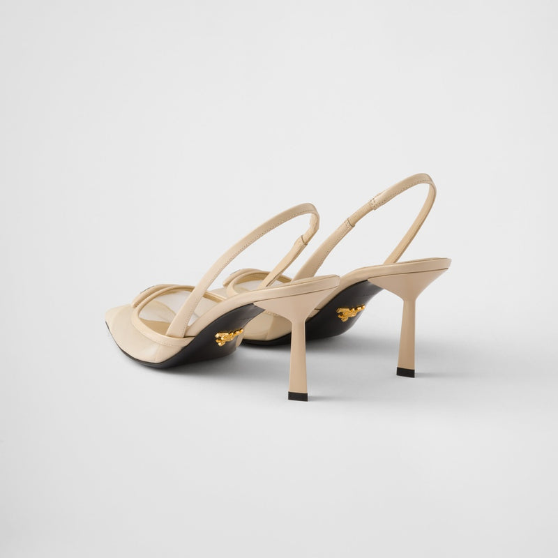 Mesh fabric slingback pumps