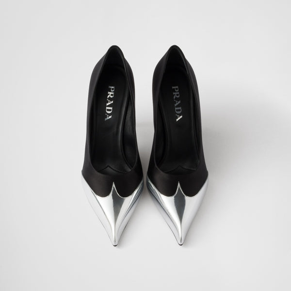 Satin and metallic leather pumps