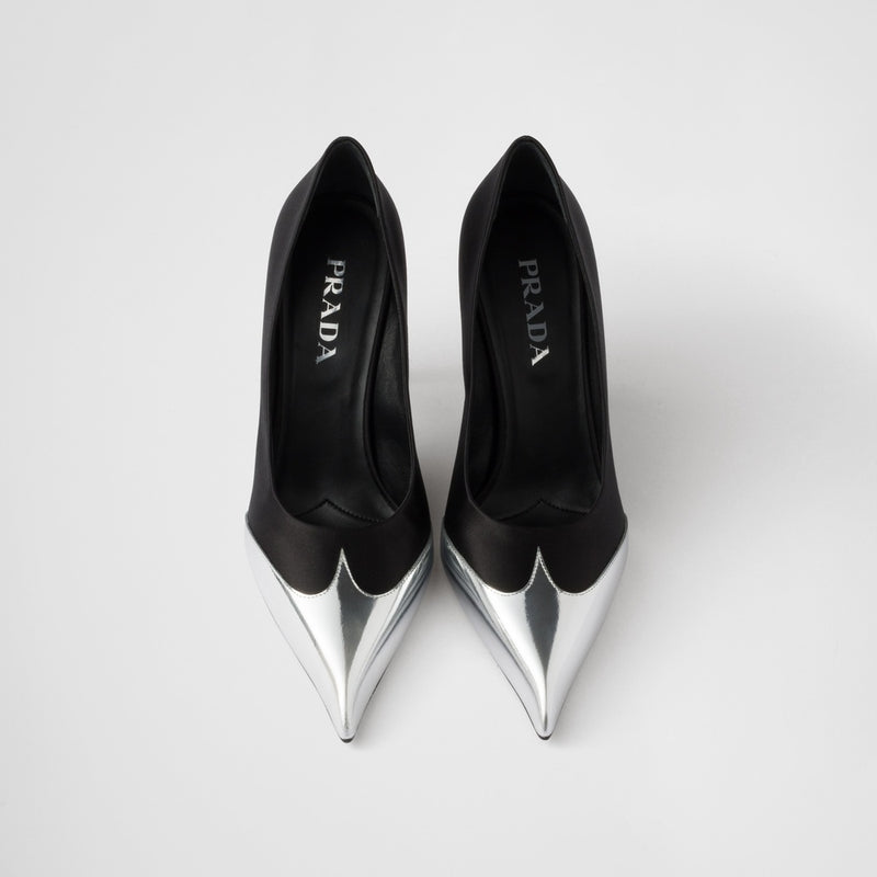 Satin and metallic leather pumps