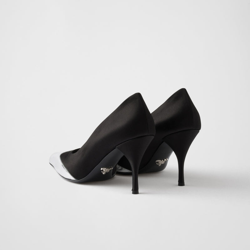 Satin and metallic leather pumps