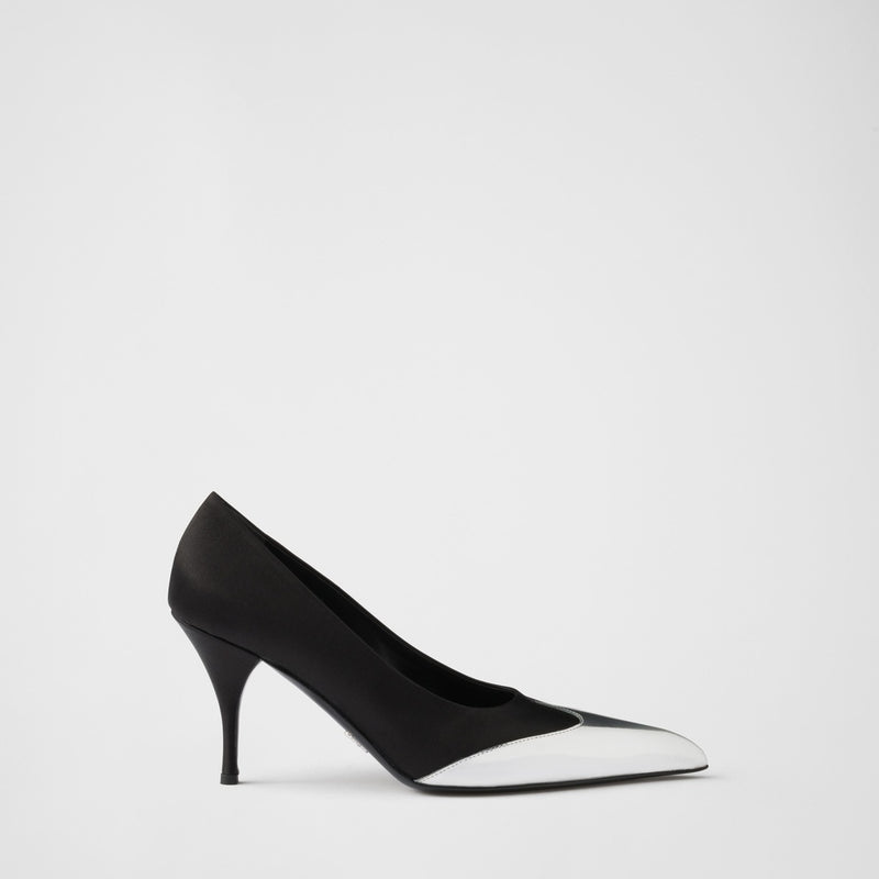 Satin and metallic leather pumps