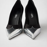 Satin and metallic leather pumps