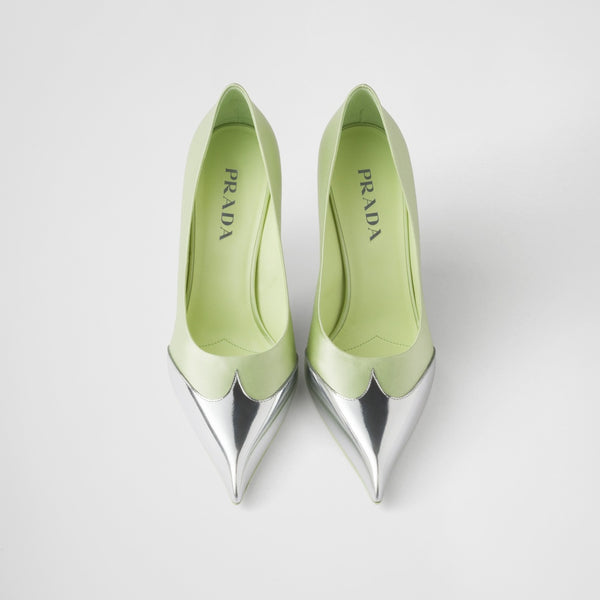 Satin and metallic leather pumps