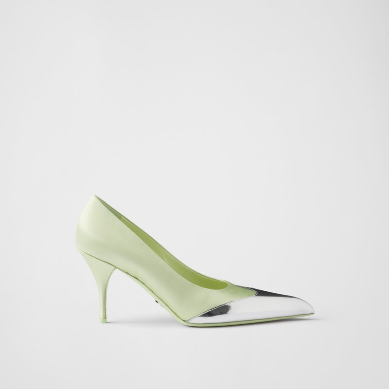 Satin and metallic leather pumps