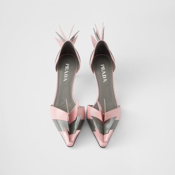 Two-tone patent leather D'Orsay pumps