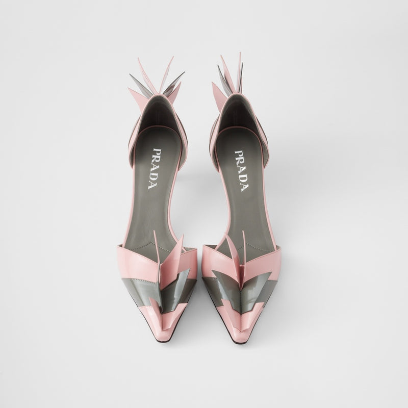 Two-tone patent leather D'Orsay pumps