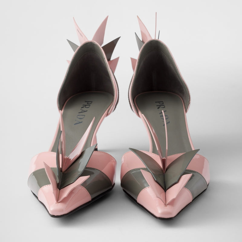 Two-tone patent leather D'Orsay pumps