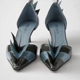 Two-tone patent leather D'Orsay pumps