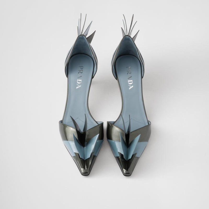 Two-tone patent leather D'Orsay pumps