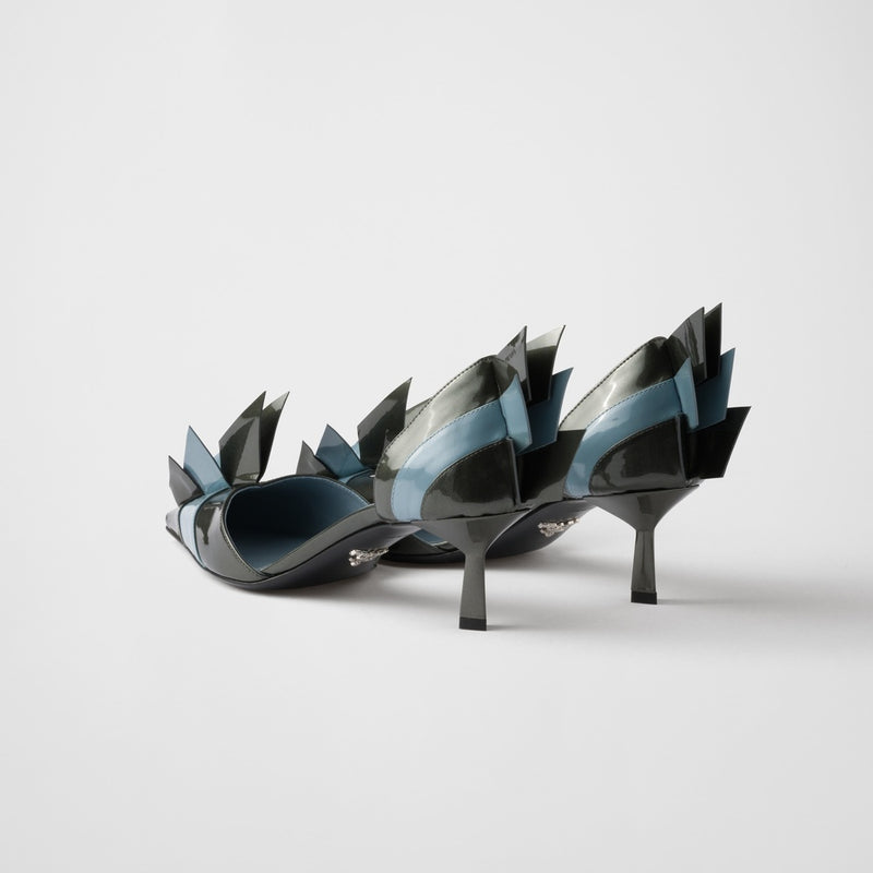 Two-tone patent leather D'Orsay pumps