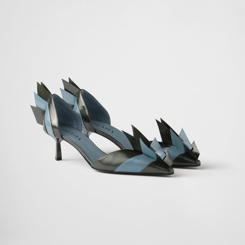 Two-tone patent leather D'Orsay pumps