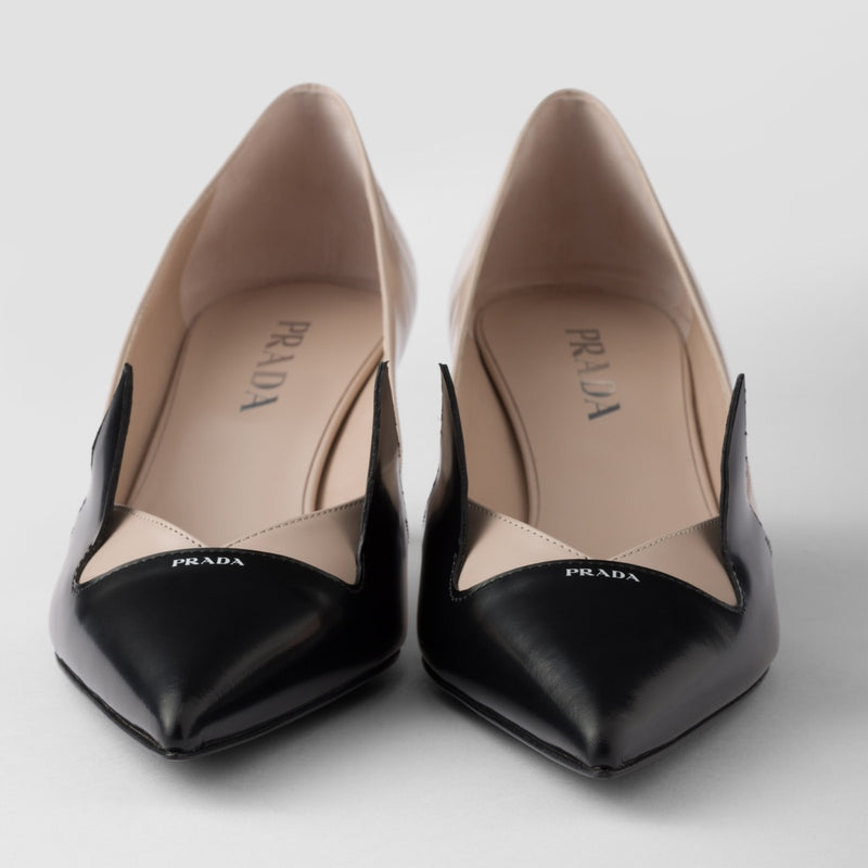 Two-tone brushed leather pumps