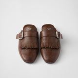Shuffle fringed leather mules