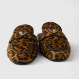 Leopard-print leather mules
