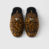 Leopard-print leather mules