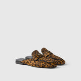 Leopard-print leather mules