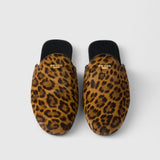 Leopard-print leather mules