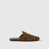 Leopard-print leather mules