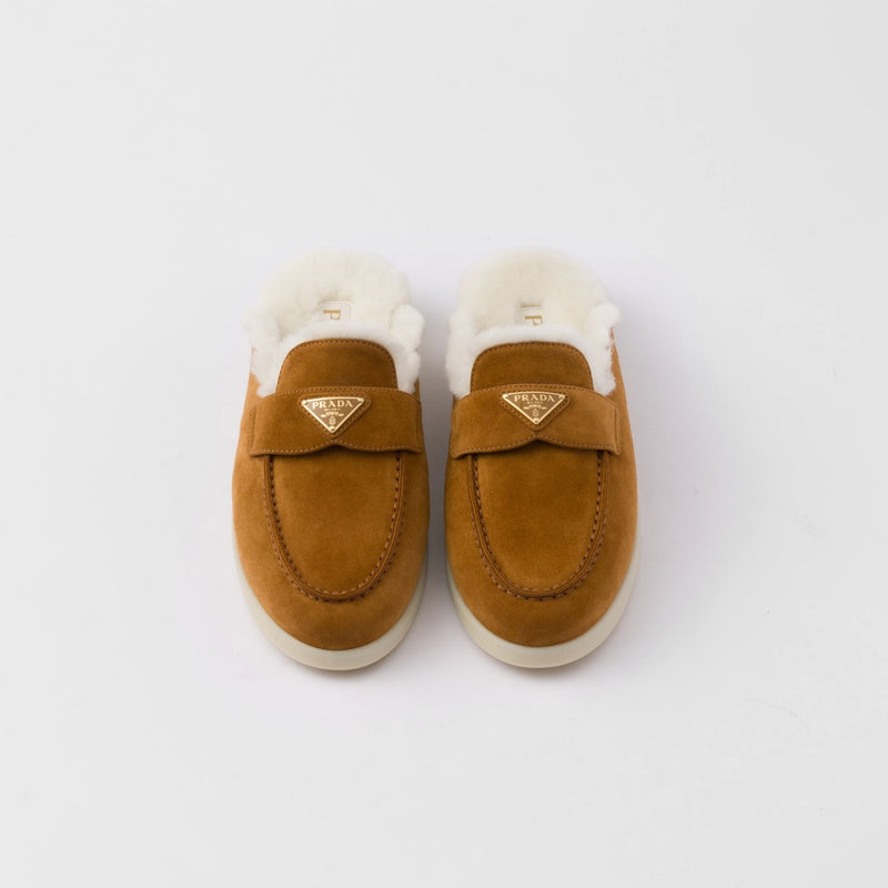 Suede and shearling slippers