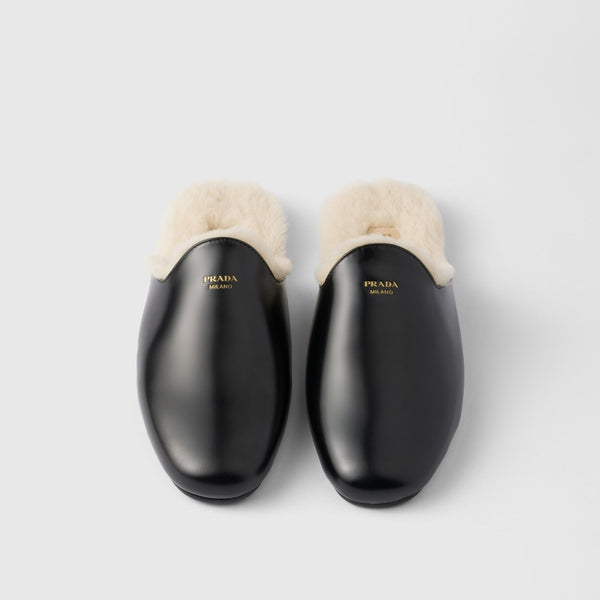 Brushed leather and shearling mules