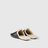 Brushed leather and shearling mules