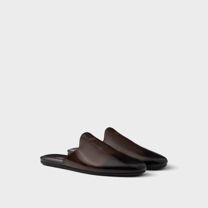 Brushed leather mules