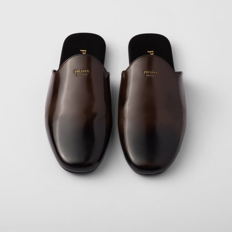 Brushed leather mules