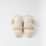 Shuffle fringed leather mules