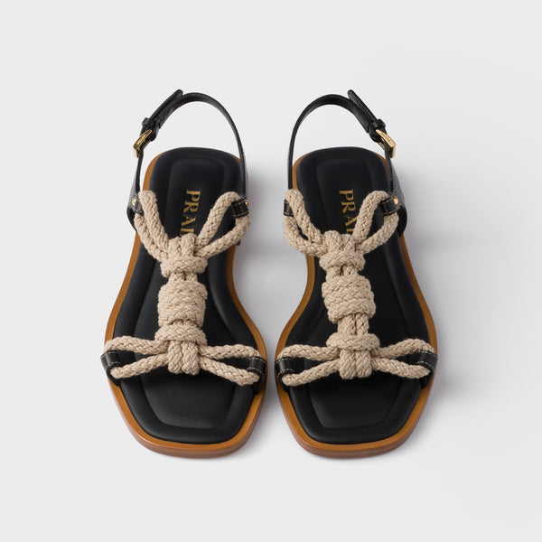 Flat leather and cord sandals