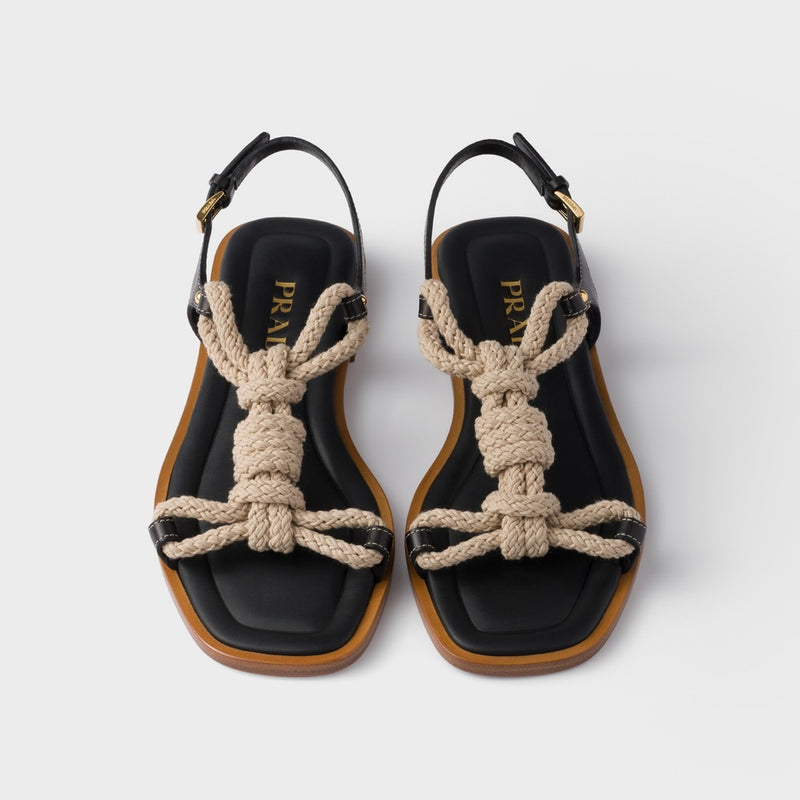 Flat leather and cord sandals