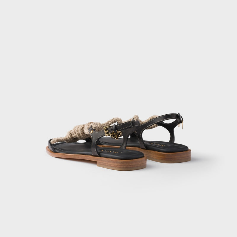 Flat leather and cord sandals