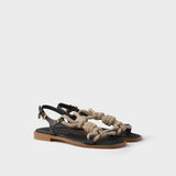 Flat leather and cord sandals