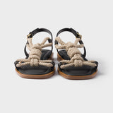 Flat leather and cord sandals