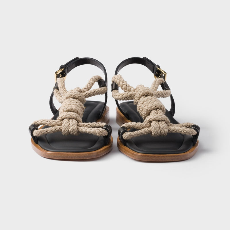 Flat leather and cord sandals